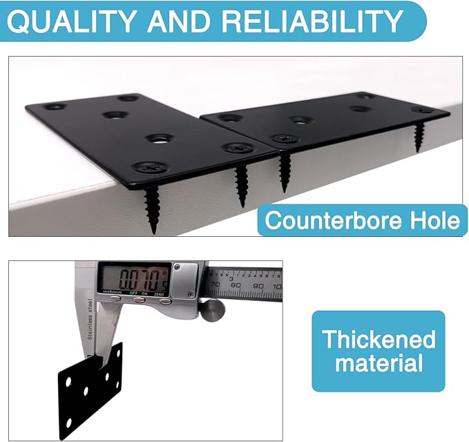 6PCS 3.11 x 1.57 inch Black Flat Mending Plate, Metal Bracket with Holes, Straight Steel Brace Fixing Joining Plate for Wood with 36PCS Screws