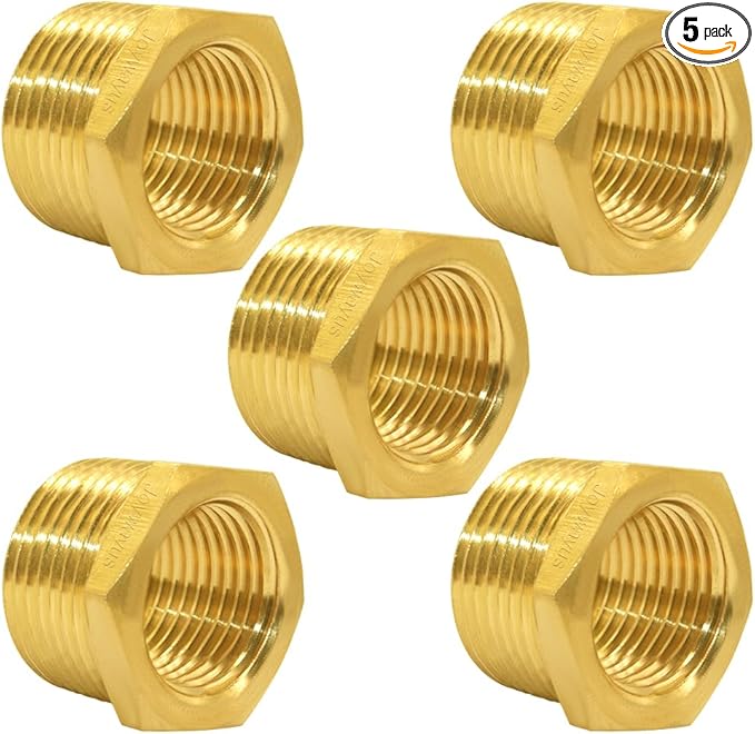 Joywayus Brass Reducer Hex Bushing Reducing Cast Pipe Fitting 3/4" NPT Male x 1/2" NPT Female Adapter(Pack of 5)