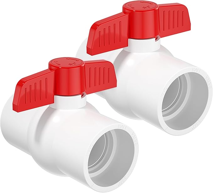 2PCS 2" PVC Ball Valve, SCH40 Slip PVC Water Pipe Valve with Easy Turn Red T-Handle, Shut-Off PVC Ball Valve Socket for Swimming Pool, Sprinkler Lines, Outdoor Plumbing & Irrigation System