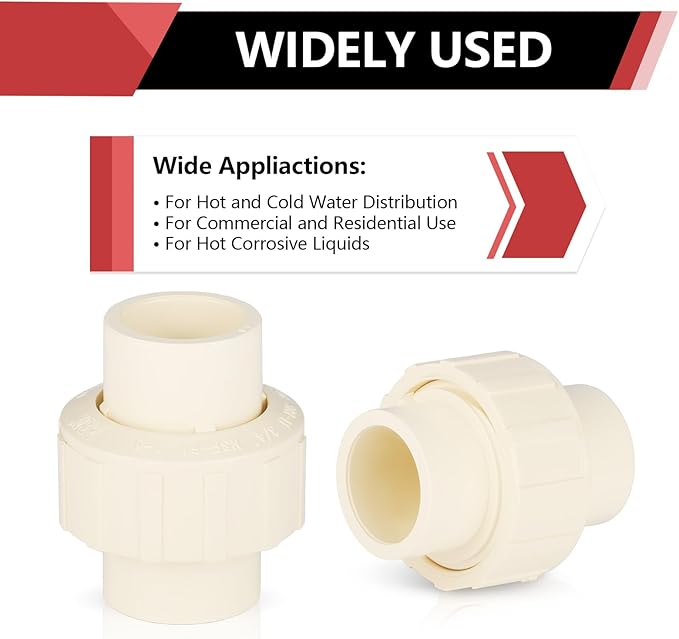 (10 Pack) EFIELD 1" Inch CPVC Slip Union, CTS x CTS Union Solvent Connection Fittings,(CPVC032-10PCS)