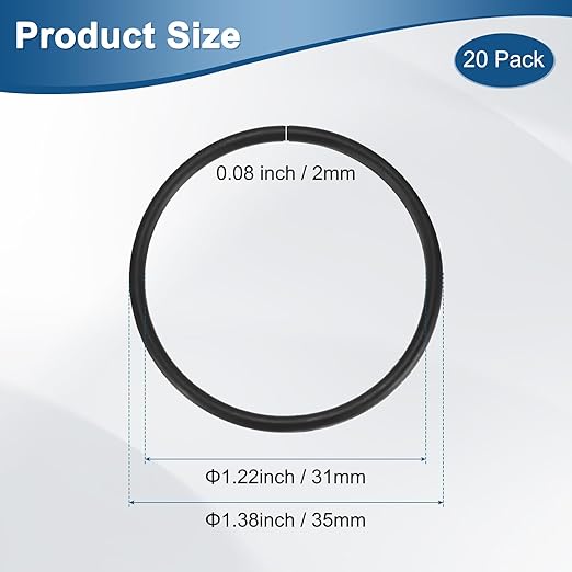 20-Pcak Nitrile Rubber O-Rings, 31mm ID, 35mm OD, 2mm Width, Metric Sealing Washer Gasket for Automotive Machine Plumbing/Faucet/Air or Gas Connections, Resists Oil and Heat