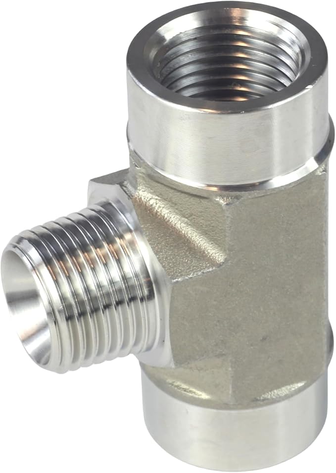HFS(R) 304 Stainless Steel Forged Pipe Fitting NPT Tee, 1/2" NPT Female x 1/2" NPT Male x 1/2" NPT Female, 3 Ways Branch Tee Connector Pipe Fitting