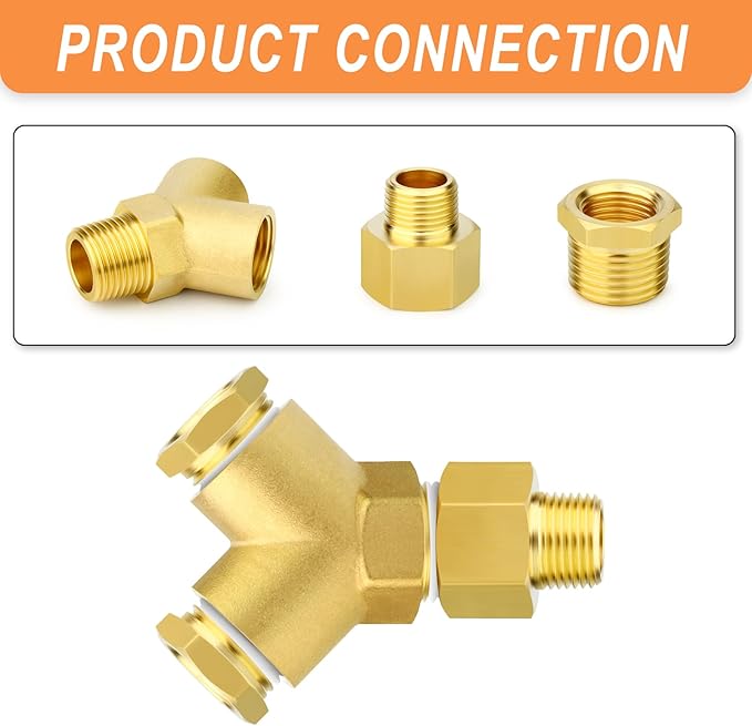 GASHER 2PCS Brass Pipe Fitting Male Branch Tee Y Adapter 1/2" NPT Female x 1/2" NPT Female x 1/2" NPT Male