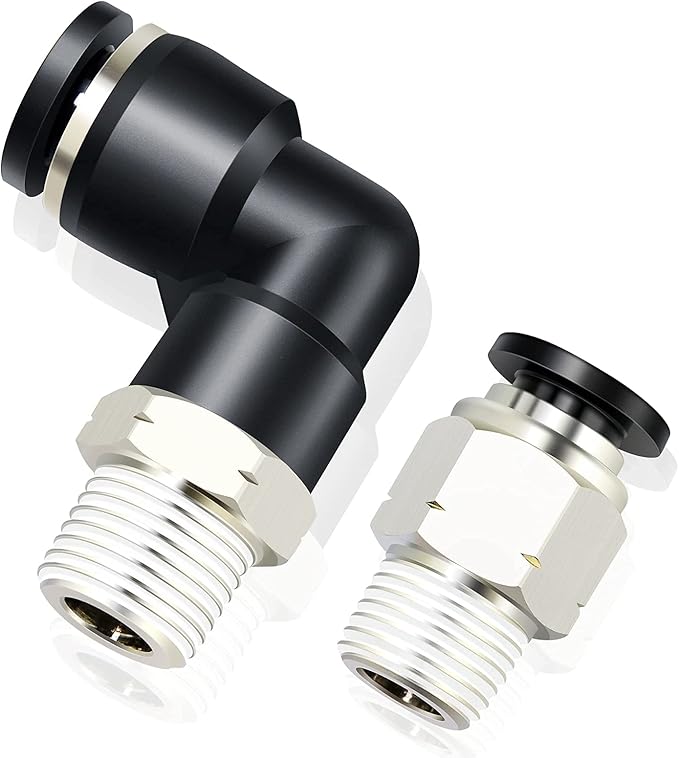 TAILONZ PNEUMATIC Elbow and Straight Combination 5/32 Inch Tube OD x 1/4 Inch NPT Thread Push to Connect Fittings PC-5/32-N2+PL-5/32-N2(Pack of 12)