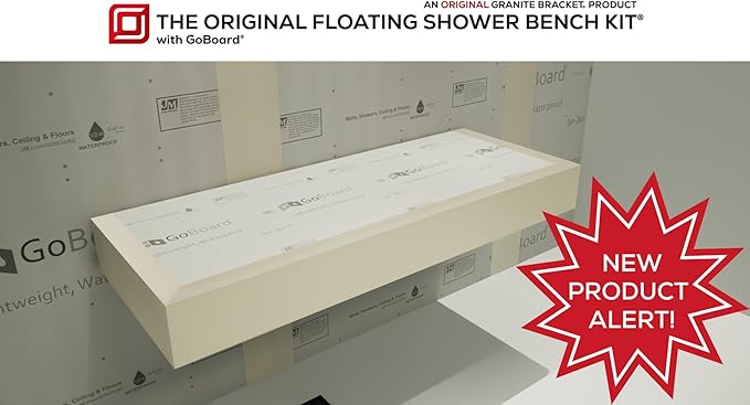 Floating Shower Bench Kit with GoBoard® - Original Shower Bench Bracket® (14"x24")-Shower Bench,Bench Seat, DIY Shower Benches,Bathroom Décor, Space Efficiency, Luxurious Feel,1 Count