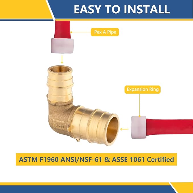 1 X 3/4Inch PEX-A Expansion Fittings,F1960 Brass Elbow,PEX Expansion Fittings Elbow For Pex A Tubing（20 PACK)(PEX1960039-20Pack)