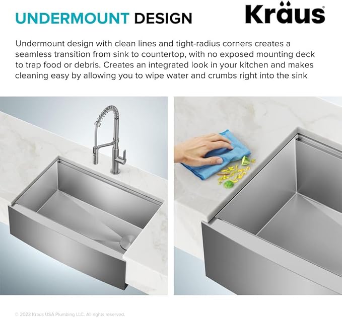 KRAUS Kore 33-Inch Farmhouse Workstation 16 Gauge Single Bowl Stainless Steel Kitchen Sink with Accessories, KWF210-33