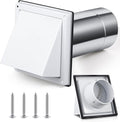 Gisafai 4" Dryer Vent Cover Outside with Stainless Steel Guard Wall Dryer Exhaust Cap and Removable Extended Pipe Vent Shroud Hood Cushioned Non Return Flap with Sealing Gasket Grille(White)