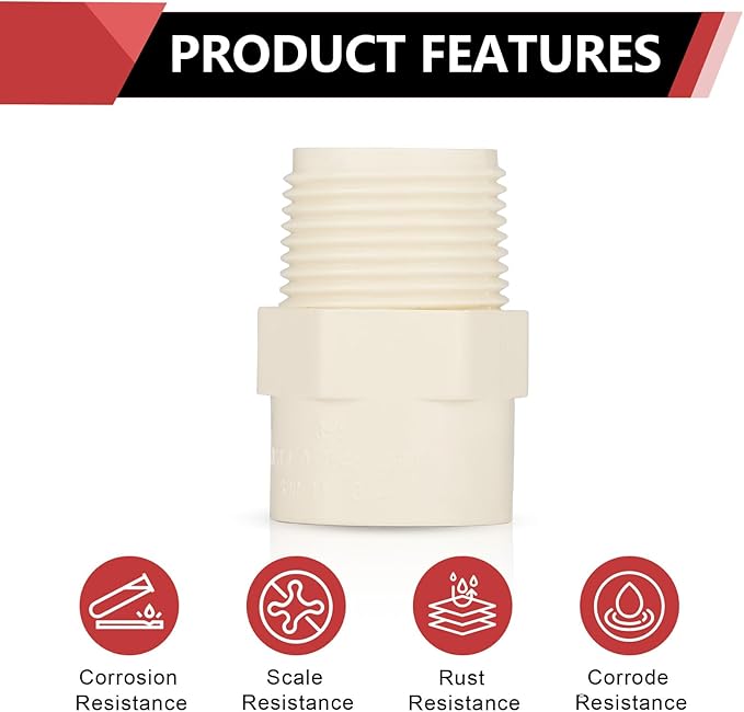 (50 Pack) EFIELD CPVC CTS Male Adapter Fittings, 3/4" Slip X 3/4" Male Thread,(CPVC034-10-50PCS)