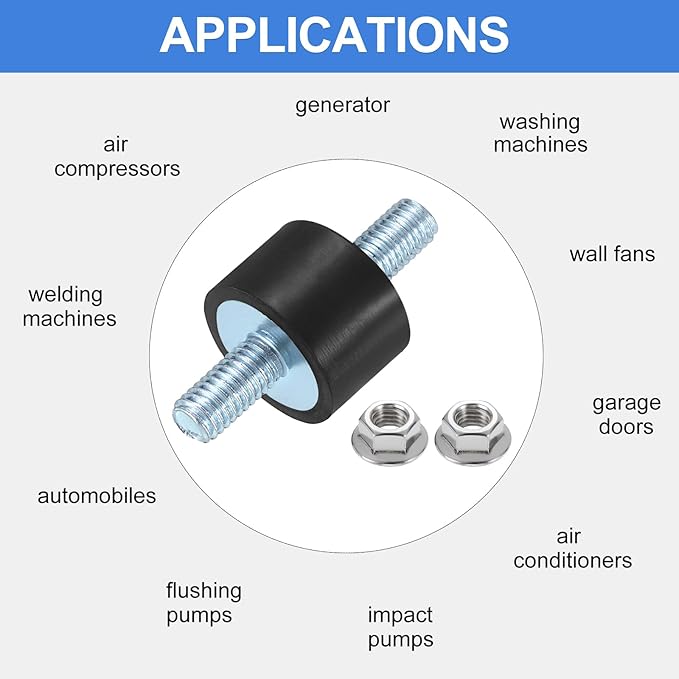 uxcell 4Pcs M5 x 10mm Rubber Mounts, 10 x 15mm Cylindrical Anti Vibration Isolator Studs Shock Absorber Double Studs with Nuts for Car Bobbin Generator Air Compressors