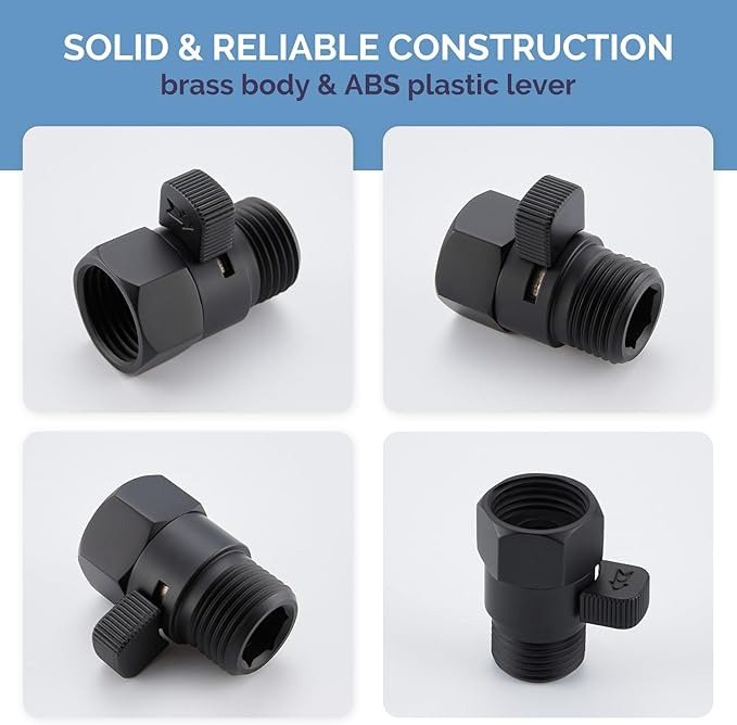 Angle Simple Shower Valve, Brass Water Flow Control Shut Off Valve for Hand Shower, RV Hose Flow Restrictor, Matte Black