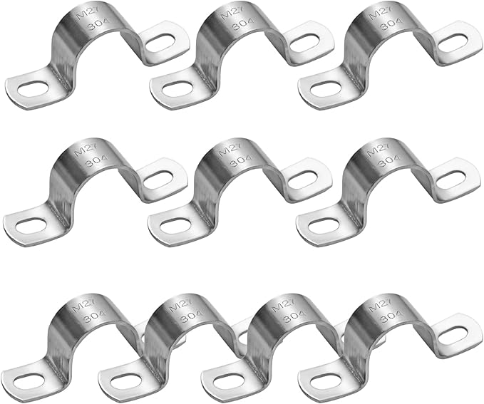10Pcs 27mm Heavy Duty 2 Hole U-Tube Strap Clamp,Stainless Steel-304 Rigid U-Bracket Pipe Clamp Hanger Tube Tension Clips ID 1 1/16"