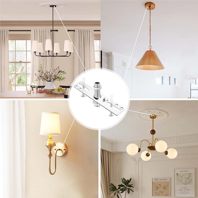 4" Ceiling Light Fixture Mounting Bracket Kit, 4Pcs Universal Lamp Crossbar Hardware Set for Chandelier & Wall Lights, Silver