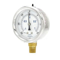 PIC Gauges PRO-201L-254CB Bottom Mount Glycerin Filled Dual Scale Pressure Gauge w/ SS Case/Bezel, Brass Internals, Plastic Lens, 2.5" Dial, 30-0-15 psi Range, 1/4" Male NPT