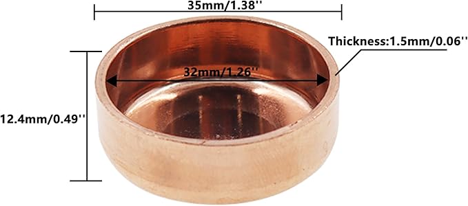 Copper Pipe Cap,TTZEZE Copper End Cap,Certified Safe Pressure Copper Cap Plug,Solid Sweat Solder Connection,Pure Copper Plumbing Cap for Plumbing HVAC Air Conditioner 32mm/1.26'' 10PCS
