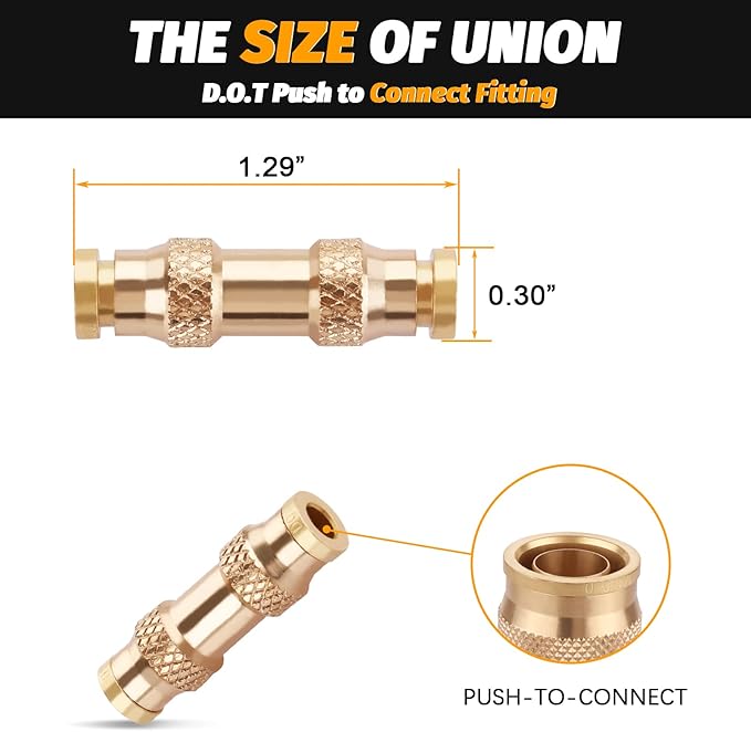 4pcs 5/32 "Tube OD Push to Connect Union Fittings, Air Brake Line Fitting, Air Brake Union 5/32" Tube OD for Trucks Trailers and Industrial