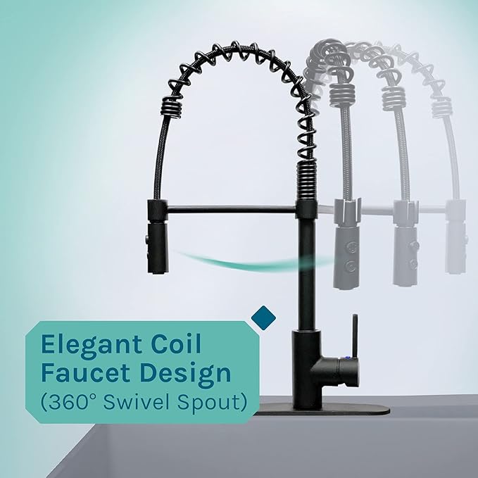 Utility Sink Extra-Deep Laundry Tub in Grey with High-Arc Coil Pull-Down Sprayer Faucet in Matte Black, Integrated Supply Lines, P-Trap Kit, Heavy Duty Floor Mounted Freestanding Wash Station