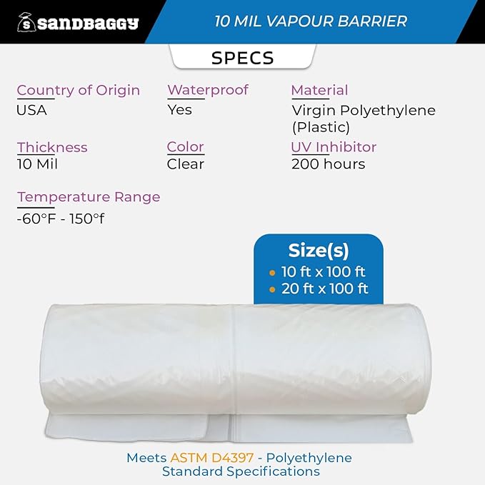 10 Mil Clear Vapor Barrier – Polyethylene Visqueen (USA Made) - Sandbaggy (10 ft x 100 ft, 1)