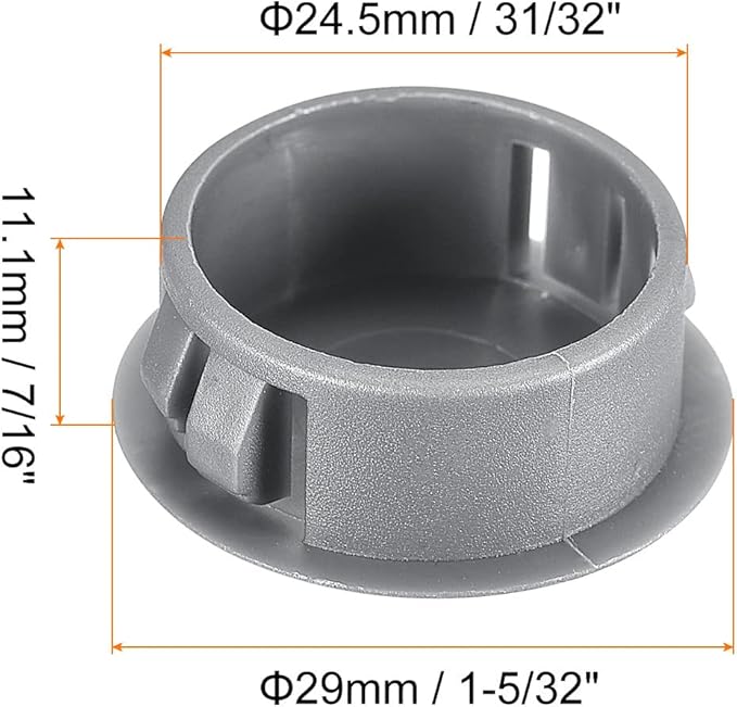 uxcell 31/32" Plastic Hole Plugs, 36Pcs Flush Type Panel Round Snap in Fastener Knockout Locking Plugs for Furniture Insert End Caps Panels, Gray
