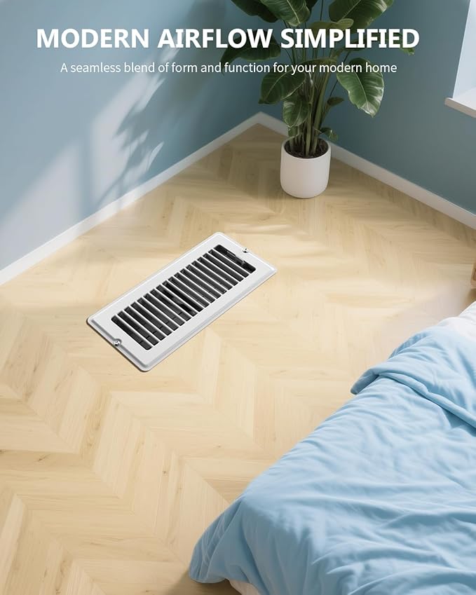 4x10 Inch Floor Register Vent Cover - White Vent Covers for Home Floor Wall or Ceiling - Heavy Duty Anti-Rust Grilles for Quiet Operation - Easy Installation with Screws for HVAC Registers - 1 Pack