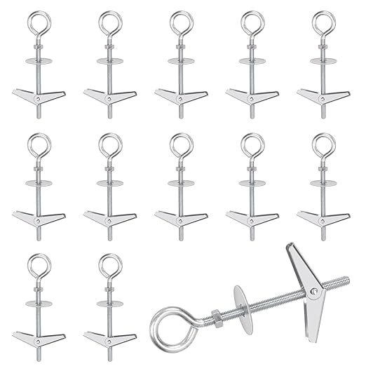 Swpeet 15 Set M5×75mm Eye Bolt Toggle Bolts and Wing Nut Kit with Hex Nuts, Washers Assortment Kit, Heavy Duty Butterfly Toggle Anchors Swag Hooks for Hanging Heavy Items on Drywall