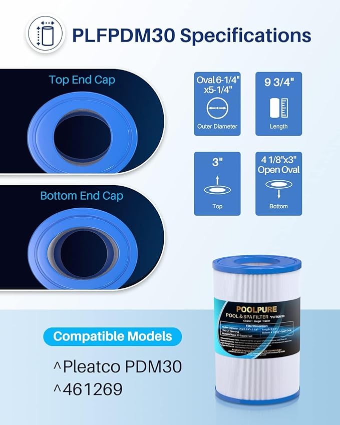 POOLPURE Oval Filter Spa Filter PDM30 for Dream Maker Hot Tubs 461269, 30 sq.ft Hot Tub Filter Cartridge 1PACK