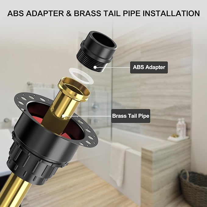 ABS Freestanding Tub Drain Rough-in Kit, Bathtub Drian Kit with ABS Plastic Adapter and Brass Tail Pipes, Compatible with Freestanding Bathtubs, Floor Mounted Bathtubs and Island Bathtubs