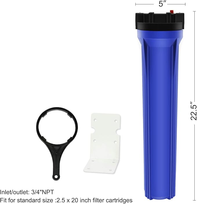 Geekpure 20-Inch Blue Filter Housing for 2.5" x 20" Whole House Water Filtration System - 3/4"NPT Plastic Port