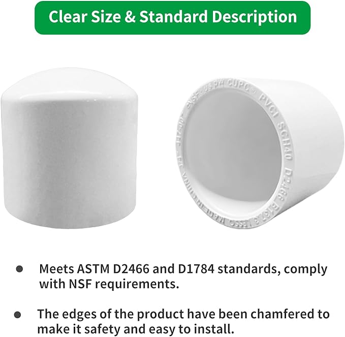 LESSO 0.5 inch PVC Pipe End Cap | 24 PackSchedule 40 Industrial Pipe Fittings 1/2" PVC Pipe External Plug Adapter for Build Furniture DIY Garden Shelf, White
