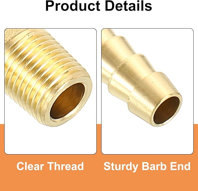 uxcell 2Pcs Brass Hose Barb Fittings, 1/4" x 1/8" NPT 90 Degree Elbow Hose Connector with Hose Clamps for Water Fuel Gas Oil Transportation