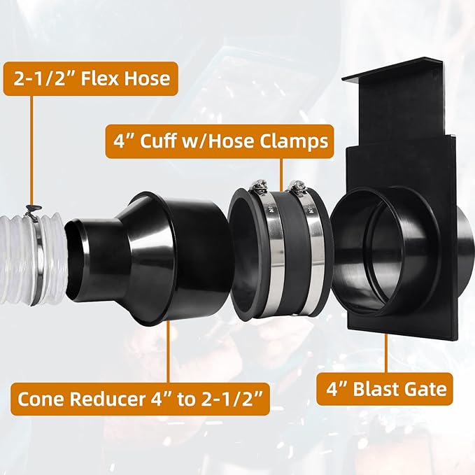 TonGass (2-Pack) 4 Inches Outer Diameter Flexible Hose Cuff Coupler with Integrated 2 Dust Collection Hose Clamps, Rubber Vacuum Hoses Connector