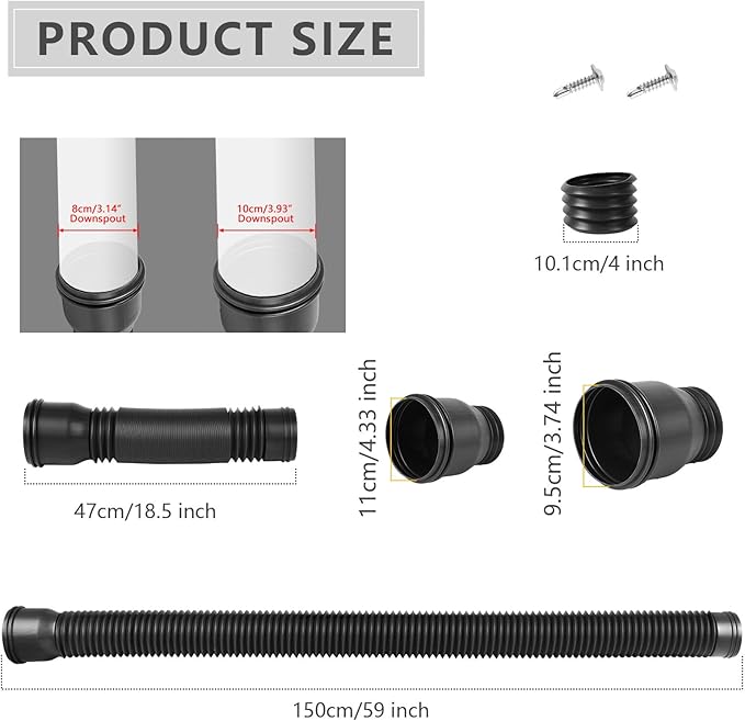 Tyenaza Rain Gutter Downspout Extension, Drainage Pipe, Flexible PE Extendable Drain Away Extender for Outdoor Villa Round (White)