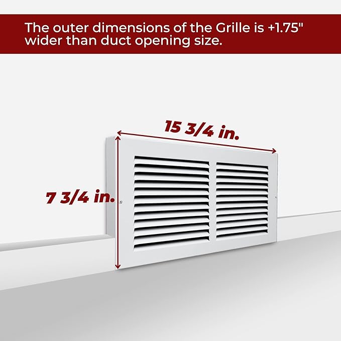 [2 Pack] Fits 14x6 Duct Opening | Steel Baseboard Return Air Grille by Handua | Vent Cover Grill | 7/8" Margin Turnback [Depth] to Fit Baseboard | White | Outer Dimensions: 15.75"W X 7.75 "H