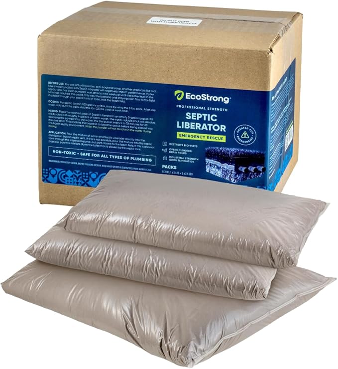 EcoStrong Septic Tank Shock Treatment | Bio Enzyme Septic Safe |Clears Leach & Drain Fields, Dissolves Organic Solids, Grease, Hair - Drain Deodorizer | Contains 3 Dissolvable Packs