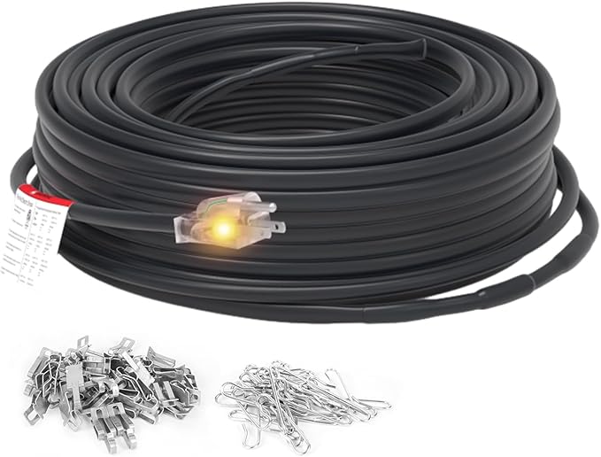 HEATIT 8JHSF1 Self Regulating Pre-Assembled Heating Cable with Spacer and Clips, Heat Tape for Roof Deicing and Pipe Freeze Protection,120V 8W/ft, 100FT