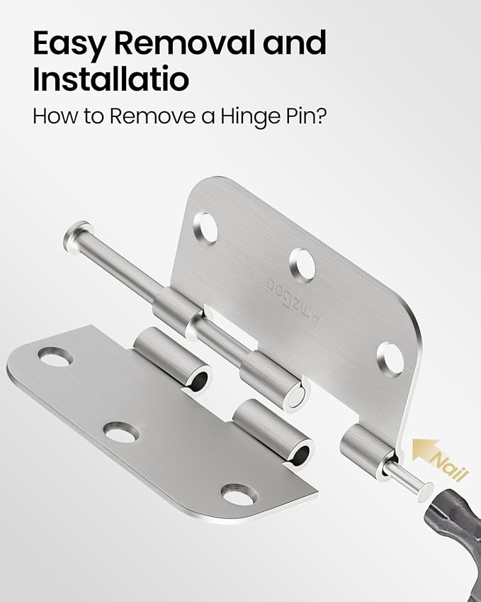 Door Hinges Brushed Nickel - 6 Pack Satin Nickel Door Hinges 3.5 Inch Rounded Interior Door Hinge with 5/8" Radius - 3 1/2" Silver Hinges for Residential Door Hardware