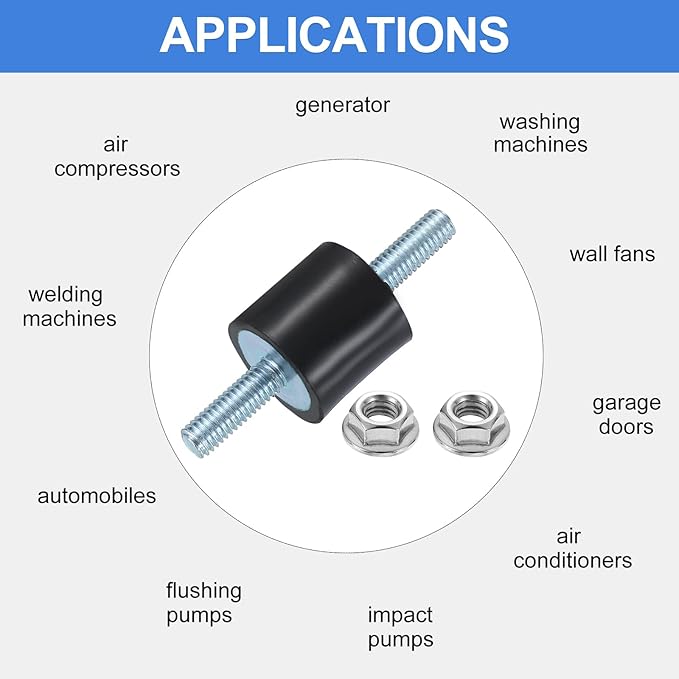 uxcell 4Pcs M6 x 18mm Rubber Mounts, 20 x 20mm Cylindrical Anti Vibration Isolator Studs Shock Absorber Double Studs with Nuts for Car Bobbin Generator Air Compressors