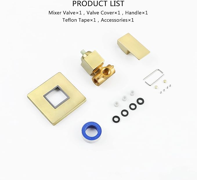 SKOWLL Shower Valve Kit Brushed Gold Shower Handle Valve Trim Kit, Wall Mount Single Function Shower Mixer Control Valve Kit Rough-in Valves Included
