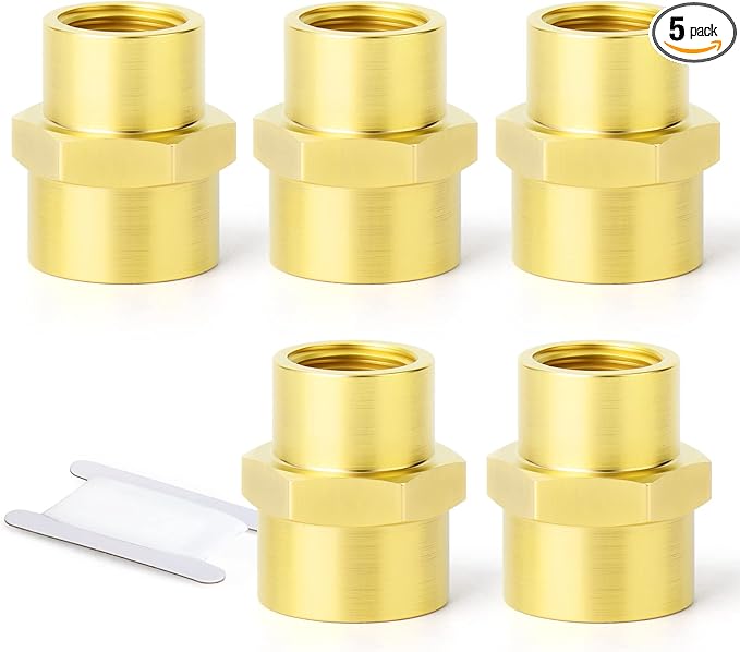 GASHER 5PCS Brass Pipe Fitting, Coupling, Reducer Adapter, 3/4" x 1/2" NPT Female