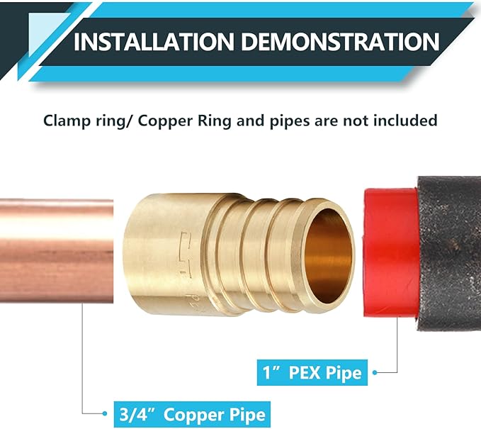 (100-Pack) PEX Fittings, Pex 1"x3/4" Female Sweat Copper Adapter, Brass Crimp Fittings, for PEX Tubing Pipe Plumbing, ASTM F1807