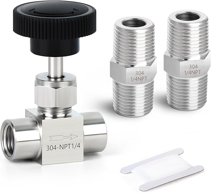 TAISHER 1PCS 304 Stainless Steel Straight Needle Valve 1/4" Female NPT For Flow Control Water Gas Oil With Nipple