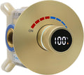 Round Digital Display Shower Valve Shower Diverter Single Way Shower Mixing Valve Concealed Installation in Wall for Bathroom Brushed Gold