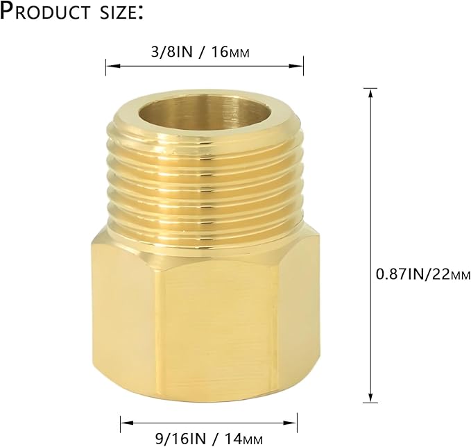 9/16" Female Thread × 3/8" Male Thread Extension Adapter, British-to-US Standard Brass Adapter Fitting. For angle valves, kitchen faucets, RV water pipe joints, radiator valves. 2PCS