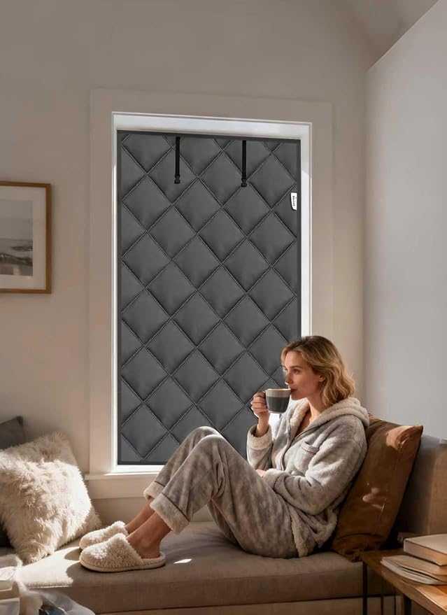 LOHASCASA Window Insulation Kit for Winter, Heavy Duty Reusable 47" x 63", Oxford Cloth Thermal Insulated Window Blankets Coverings, Extra Large, Gray