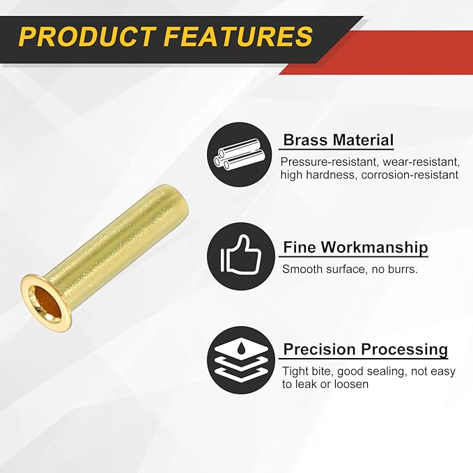 uxcell 10Pcs Fit for 2.5mm(1/8") Tube ID Brass Compression Fitting, Insert Tube Support Compression Sleeve Fittings, Sleeve Ferrules for Water Oil Air Pipe