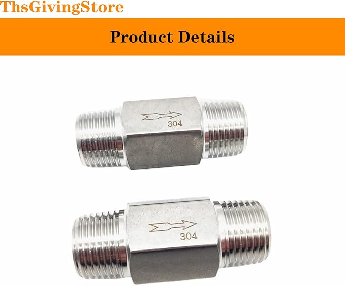1/4 Inch NPT Male to Male Thread 304 Stainless Steel Check Valve One Way Non-Return Valve for Water Oil Gas Check Valve 1PCS