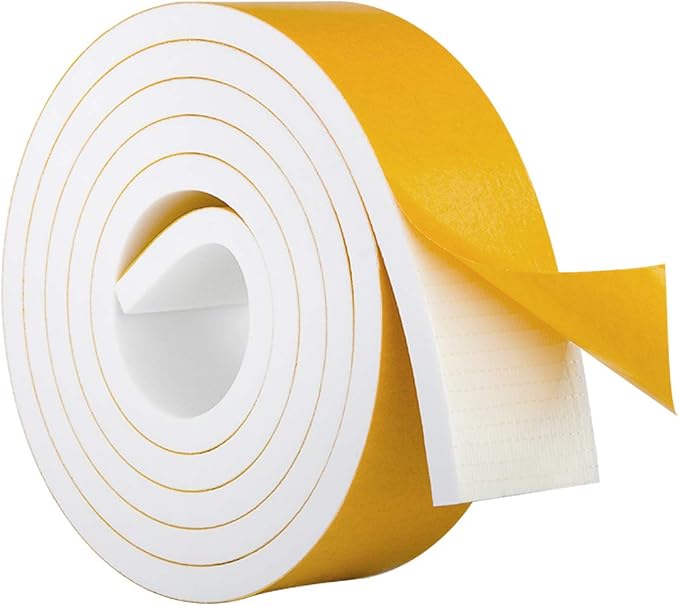 White Door Window Weather Stripping Self Adhesive Foam Tape High Density Foam Sealing Strip Window Insulation Weatherproof Gasket Tape, 2" Wide X 3/8" Thick, 6.5 Ft X 1 Rolls, Total 6.5 Feet