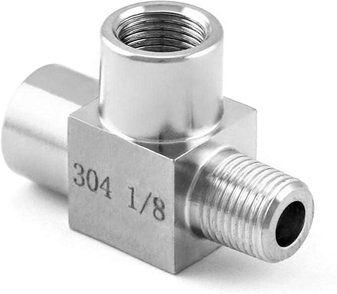 QWORK Stainless Steel Pipe Fitting, 1/8" NPT Male x 1/8" NPT Female x 1/8" NPT Female, Male Run Tee