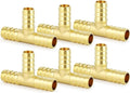 ChillWaves Brass Hose Barb Fittings, Tee 3 way Union Intersection/Splitter Fitting 1/4" Barb x 1/4" Barb x 1/4" Barb For Water/Fuel/Air(6-PACK)