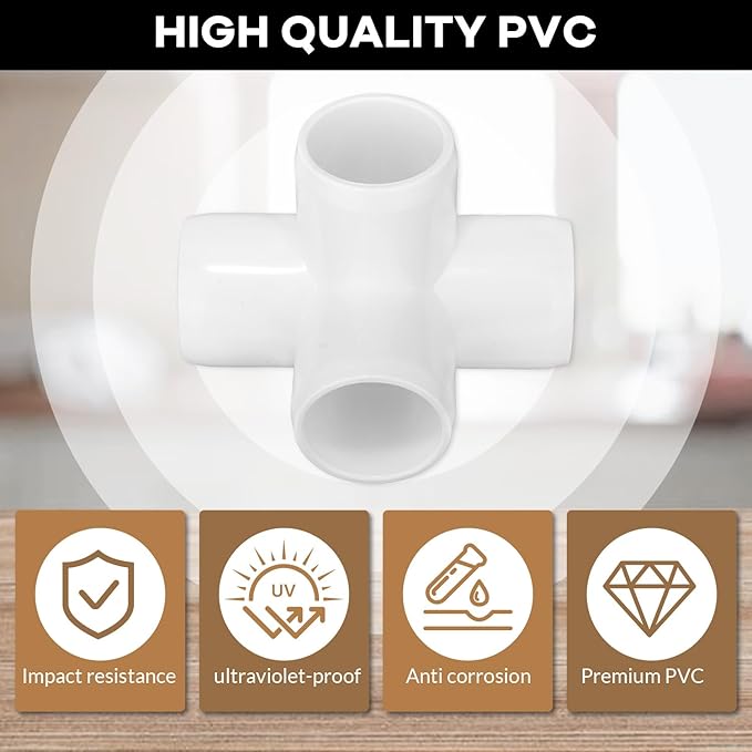 4 Way PVC Fittings 3/4 Inch[12 Pack ], Furniture Grade Pipe Connector Elbow, 4 Way Side Outlet Tee Fittings for All DIY PVC Structure and Frames Building Furniture